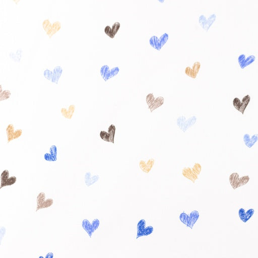 Coupon de 3m de popeline 100% coton " Coeurs bleu, beige, moka..." sur fond blanc certifié oeko-tex
