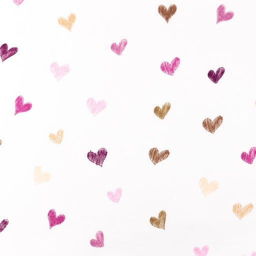 Coupon de 3m de popeline 100% coton " Coeurs rose et pourpre..." sur fond blanc certifié oeko-tex