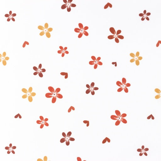 Coupon de 3m de popeline 100% coton " Fleurs rouille" sur fond blanc certifié oeko-tex