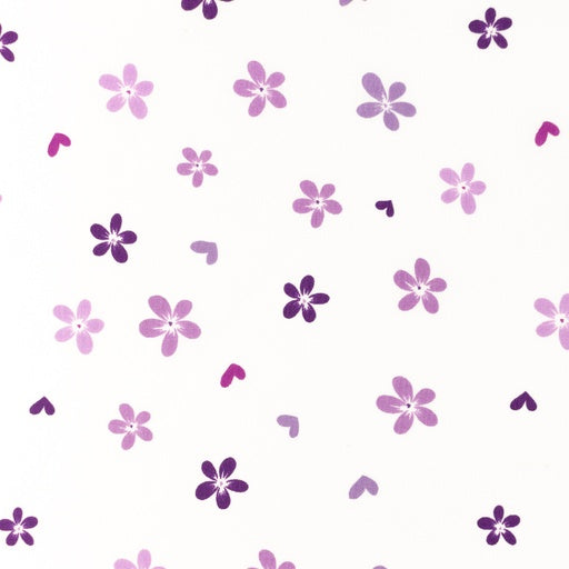 Coupon de 3m de popeline 100% coton " Fleurs mauves" sur fond blanc certifié oeko-tex