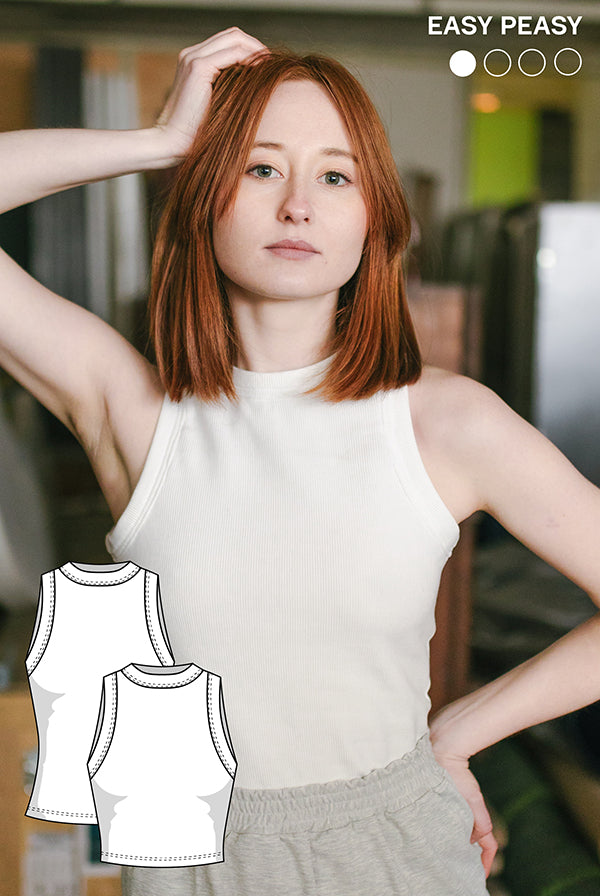 PDF - patron digital : top en jersey sans manches de Juliana Martejevs -taille XS-3XL (fr/angl/allemand)