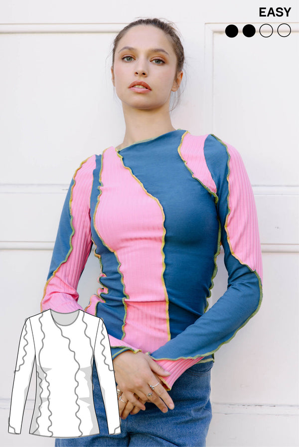 PDF - patron digital : tee-shirt manches longues Ina de Juliana Martejevs -taille XS-3XL (fr/angl/allemand)