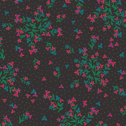 Superbe coupon 3m de popeline Art Gallery Fabrics - "Flowers society sur fond noir" - 110cm de large