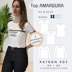 PDF - patron digital du tee-shirt 8 versions Amargura de Lamericana du 34 au 50 (Fr)