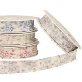 Biais "Fleurs romantiques"- 25mm - 100% coton - plusieurs couleurs (prix au mètre)