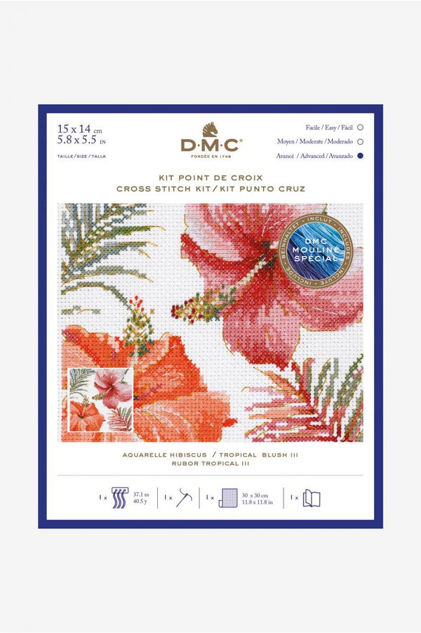 Kit à broder point de croix - "aquarelle hibiscus" de marque DMC  - kit complet  (prix pour le kit)