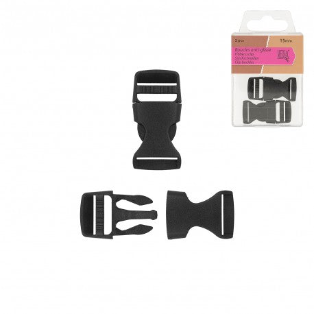 Boucle coulissante noire - 15mm (prix pour deux boucles)