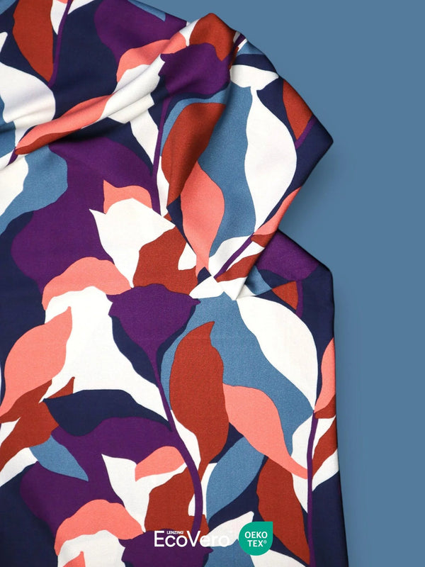 Crêpe de viscose " Bouquet - blue" Eco-Vero de Mind the maker (Prix pour 10cm)