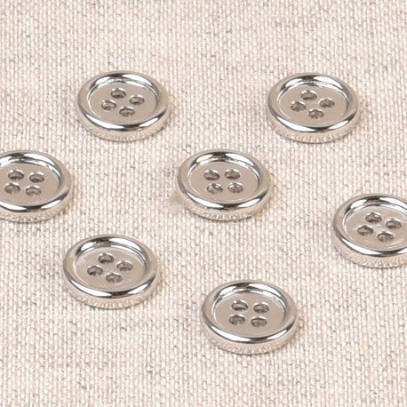 Boutons ronds à 4 trous en métal 10mm - argent (prix à la pièce)