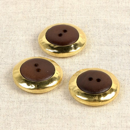 Boutons bois et doré - 31mm (prix à la pièce)