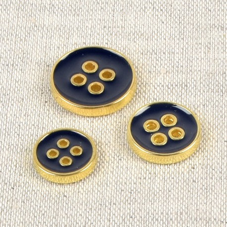 Boutons laqués ronds 4 trous - indigo - 12mm (prix à la pièce)