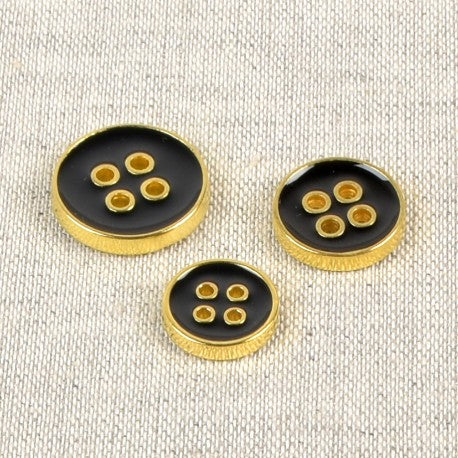 Boutons laqués ronds 4 trous - noir - 18mm (prix à la pièce)