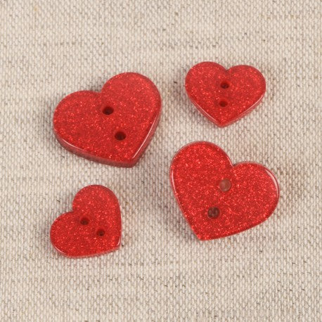 Boutons Coeur glitter rouge  18mm (prix à la pièce)