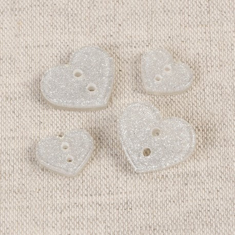 Boutons Coeur glitter argent 13mm (prix à la pièce)