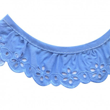 Galon de broderie anglaise froncée  bleue - Camille -  35mm (prix au 50cm)