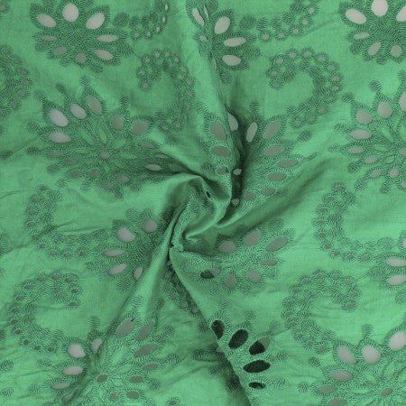Coupon de 42cm de Broderie anglaise "Daisy" vert tropique - 100% coton
