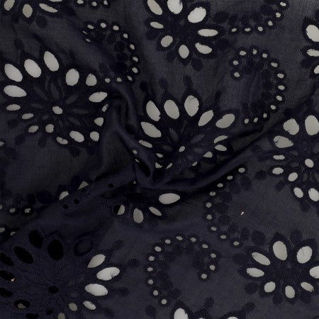 Coupon de 1,05m de Broderie anglaise "Daisy" bleu marine - 100% coton