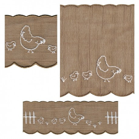 Galon brodé poules et poussins 11cm de large (prix au mètre)