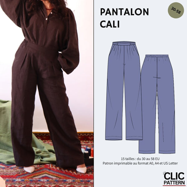 PDF - Patron digital du pantalon Cali de Clic Pattern du 30 au 58 (fr)