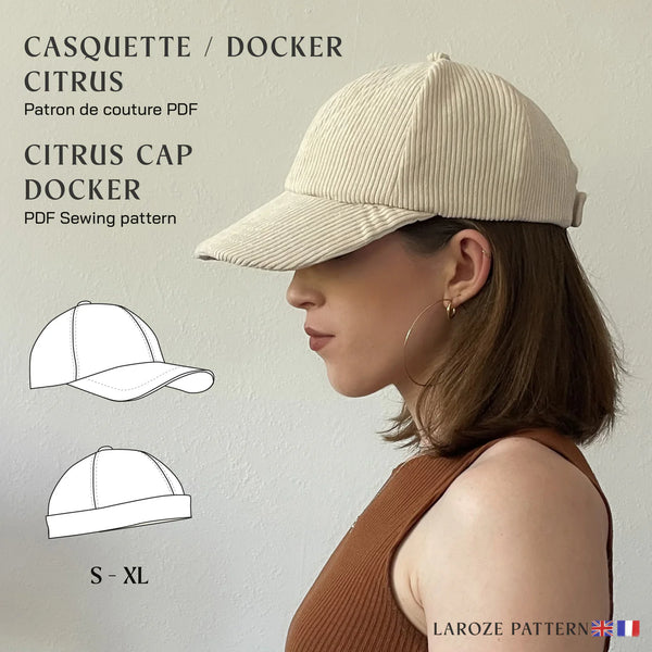 PDF - Patron digital - Casquette Docker Miki taille S à XL de Laroze Pattern (fr et angl)
