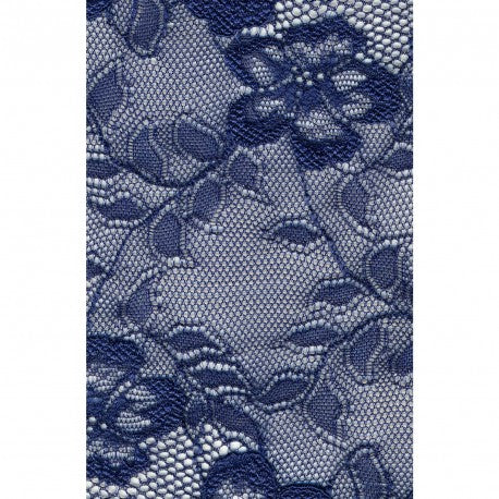 Dentelle extensible pour lingerie "fleurs" bleu marine - largeur 22cm ( prix par 50cm)