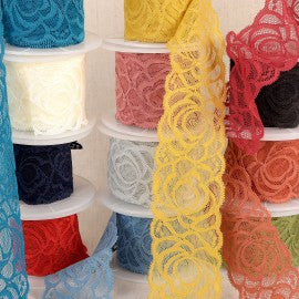 Dentelle élastique "Rosaces" - 60mm ( prix par mètre)