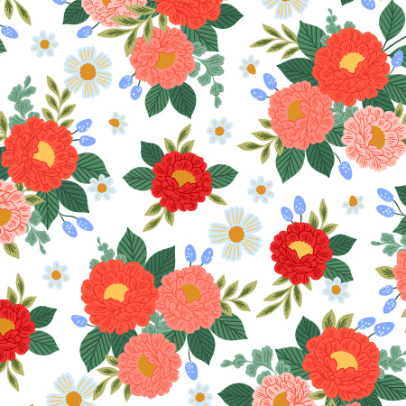 Popeline Rifle Paper co "Full bloom" sur fond blanc (prix pour 10cm)