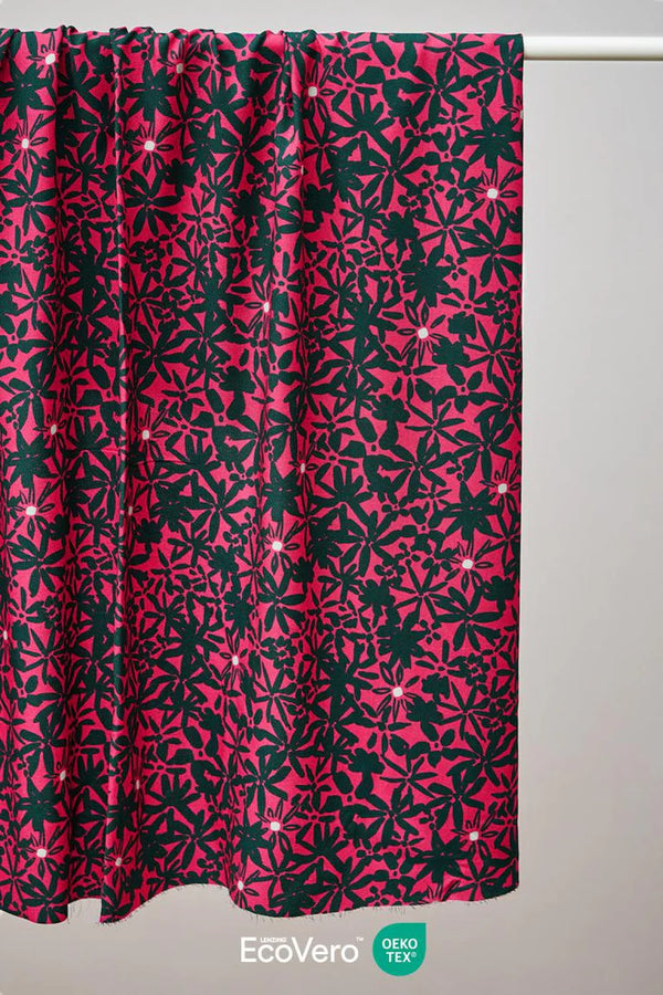 Crêpe de viscose "Flowery crimson" Eco-Vero de Mind the Maker (Prix pour 10cm)
