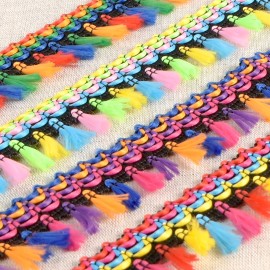 Galon à franges multicolores - 30mm - plusieurs couleurs disponibles (prix au mètre)