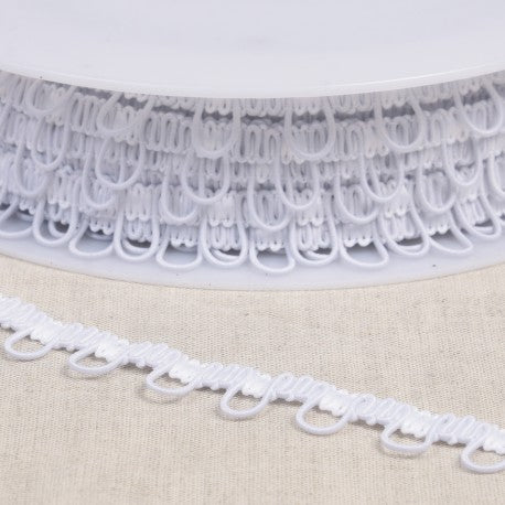 Galon gansé élastique / élastique à boutonnière blanc (prix au mètre)