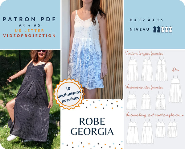 PDF - patron digital de la robe à bretelles Georgia de Lamericana du 32 au 56 (Fr)