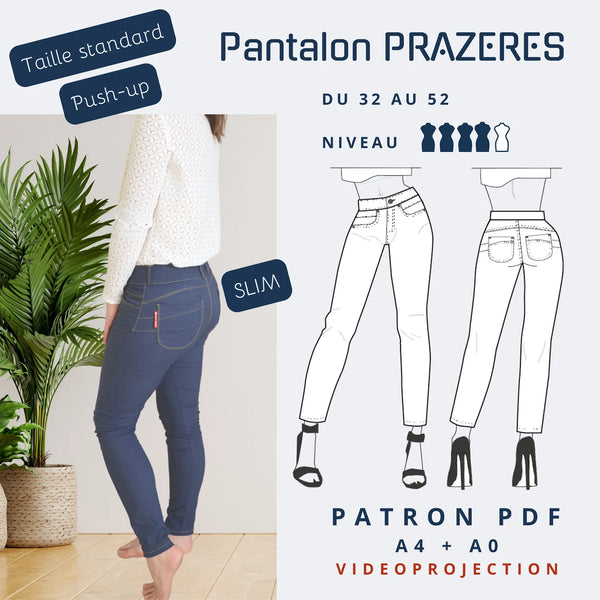 PDF - patron digital du pantalon/jeans Prazères de Lamericana du 32 au 52 (Fr)