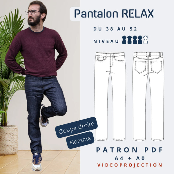 PDF - patron digital du pantalon homme Relax de Lamericana du 38 au 52 (Fr)