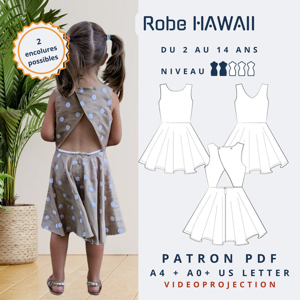 PDF - patron digital de la robe enfant  Hawaï de Lamericana du 2 au 14ans (Fr)