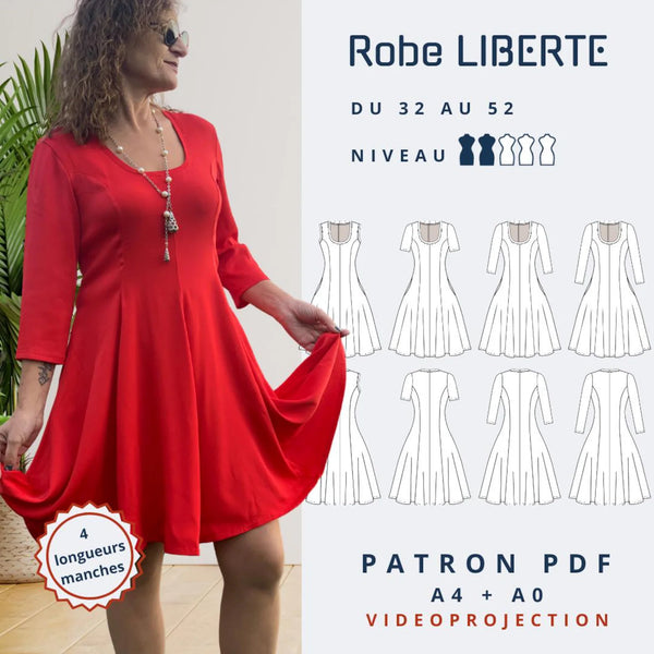 PDF - patron digital de la robe jersey Liberté de Lamericana du 32 au 52 (Fr)