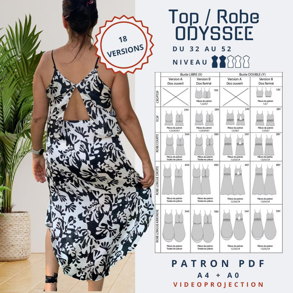 PDF - patron digital du top et de la robe Odyssée de Lamericana du 32 au 52 (Fr)