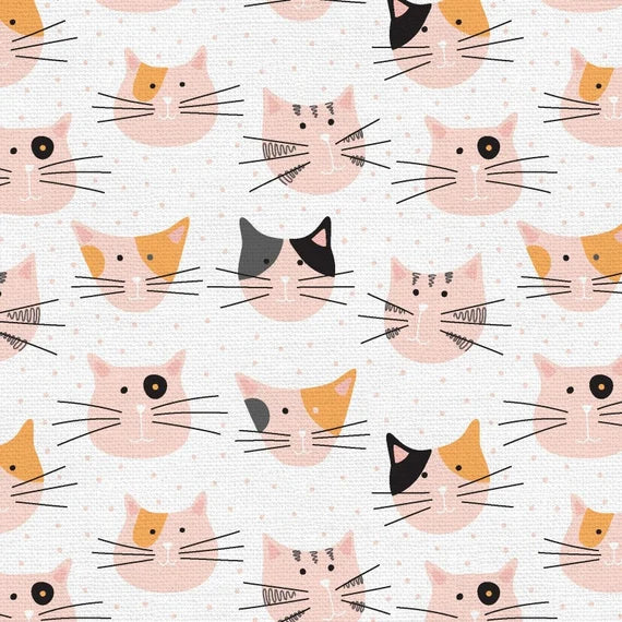 Popeline de coton "Tails and whiskers - chats sur fond blanc" oeko-tex(prix pour 10cm)