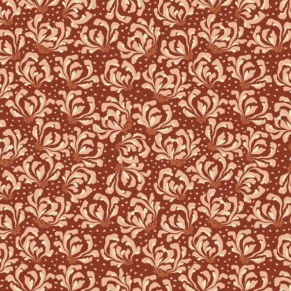 Superbe coupon 3m de popeline RJR fabrics - "magic of Serengeti - blooming flowers tons rouille" - 110cm de large
