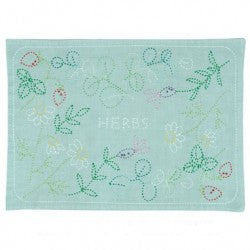 Set de table vert à broder en sashiko - herbes  (prix pour un set)