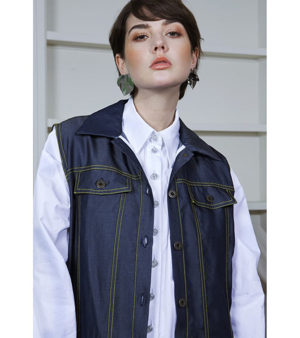 PDF - Patron digital - Le 802 Blouson/gilet effet jean, à découpes et sans manche de DP Studio du 36 au 48 (fr)