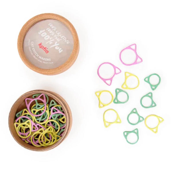 Set de 50 anneaux marqueurs de mailles en forme de chats de Katia - couleurs pastels (prix pour le set)