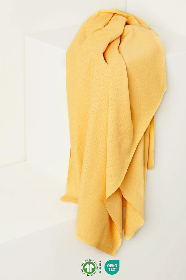 Pointelle 100% coton bio / GOTS - motif diamant - jaune de marque Mind the Maker (prix pour 10cm)