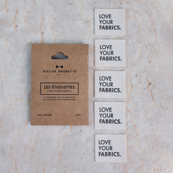 Lot de 5 étiquettes "Love your fabrics" de Atelier Brunette (prix pour le sachet de 5)