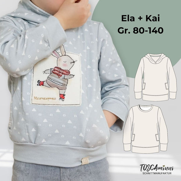 PDF - Patron digital du sweat shirt Ela et Kai de TOSCAminni du 80 au 140 (fr)