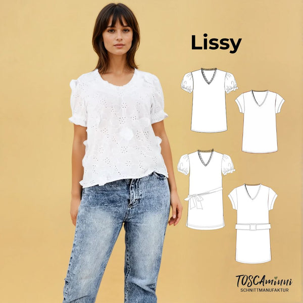 PDF - Patron digital de la blouse et tunique Lissy de TOSCAminni du 34 au 54 (fr)