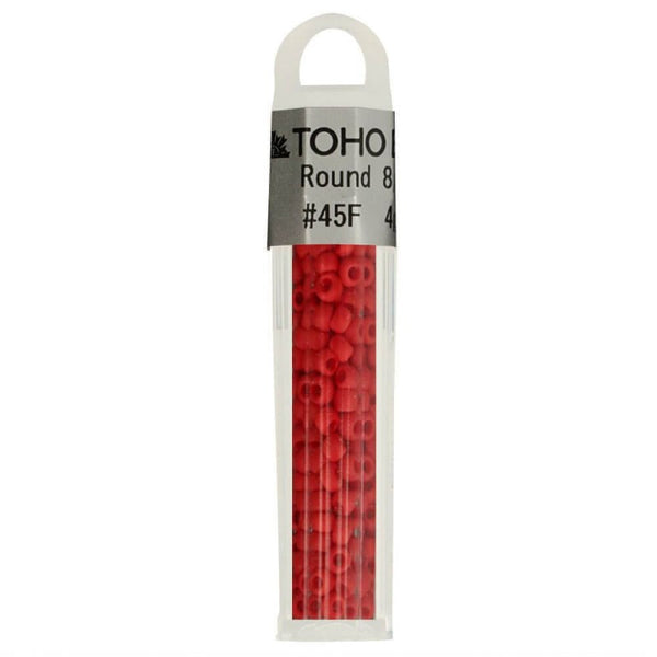 Perles de verre de marque japonaise Toho  couleur 45F rouge mat (prix pour le tube de 4g)