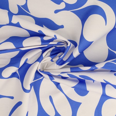 Popeline 100% coton "Floralie bleue" (prix pour 10cm)
