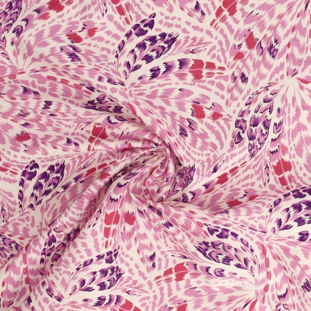 Popeline 100% coton "Plumes rose/parme" (prix pour 10cm)