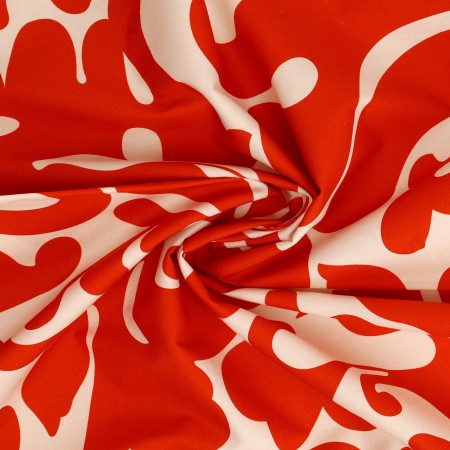 Popeline 100% coton "Floralie rouge" (prix pour 10cm)