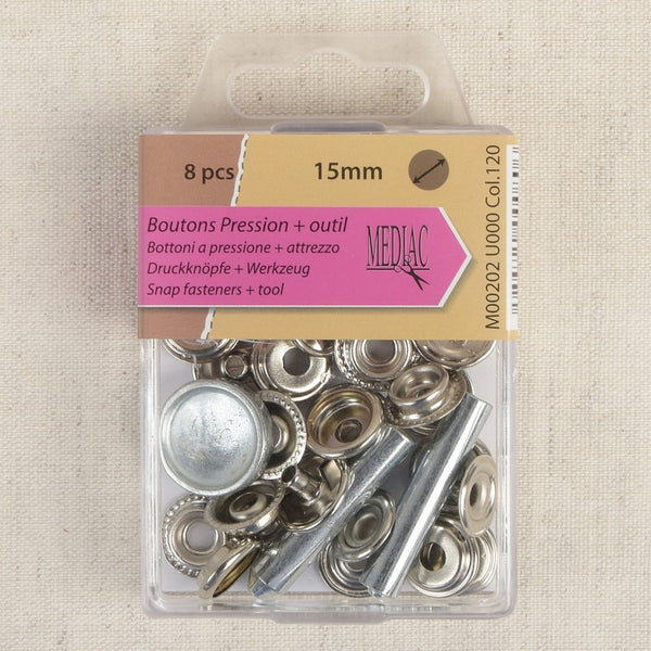 Pressions 15mm de diamètre - plusieurs coloris (prix pour le set de 8 pressions)